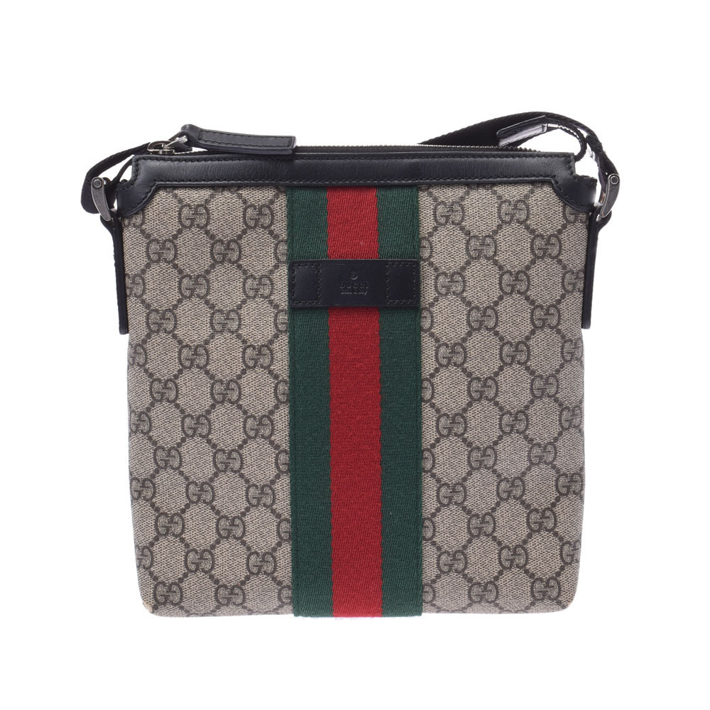 GUCCI GG Supreme Sherry Messenger Bag Gray Canvas Shoulder